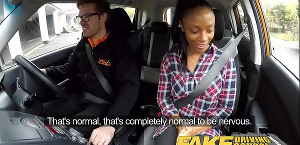  Fake Driving School busty black girl fails test with lesbian examiner